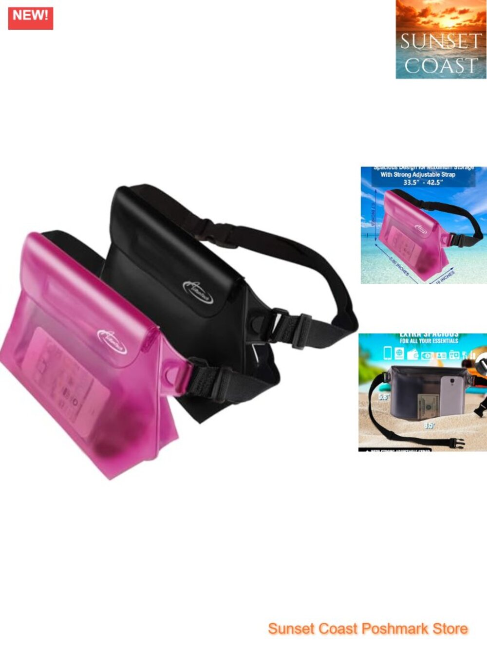 Waterproof Fanny Pack Waist Bag for Swimming Kayaking Boating Dry Pouch 2-Pack